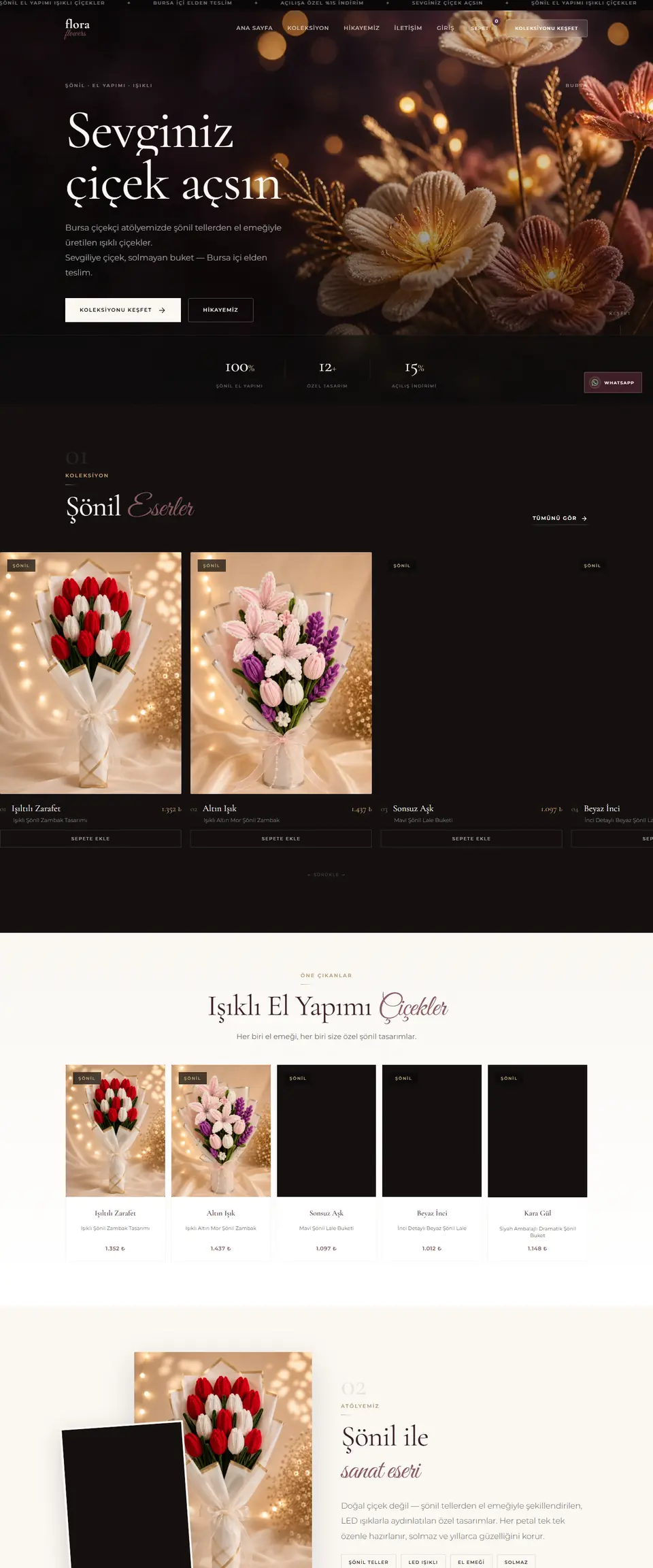 Flora Flowers Atelier sitesinin tam sayfa görünümü