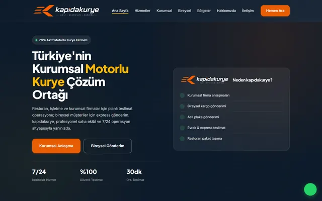 Kapıda Kurye web sitesi ana sayfası