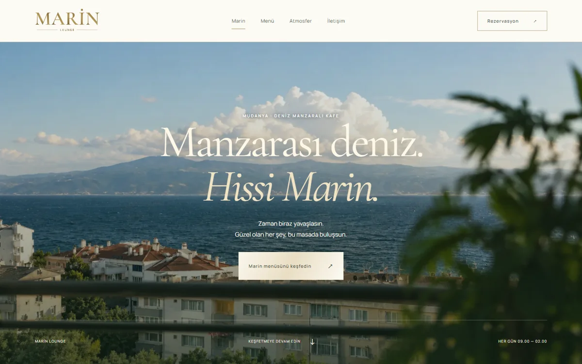 Marin Lounge Mudanya web sitesi ana sayfası