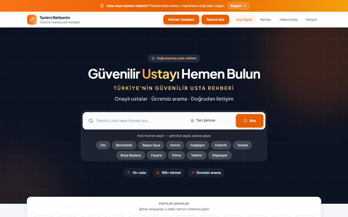 Tamirci Rehberim — Bursa Yazılımcı tarafından yapılan web sitesi
